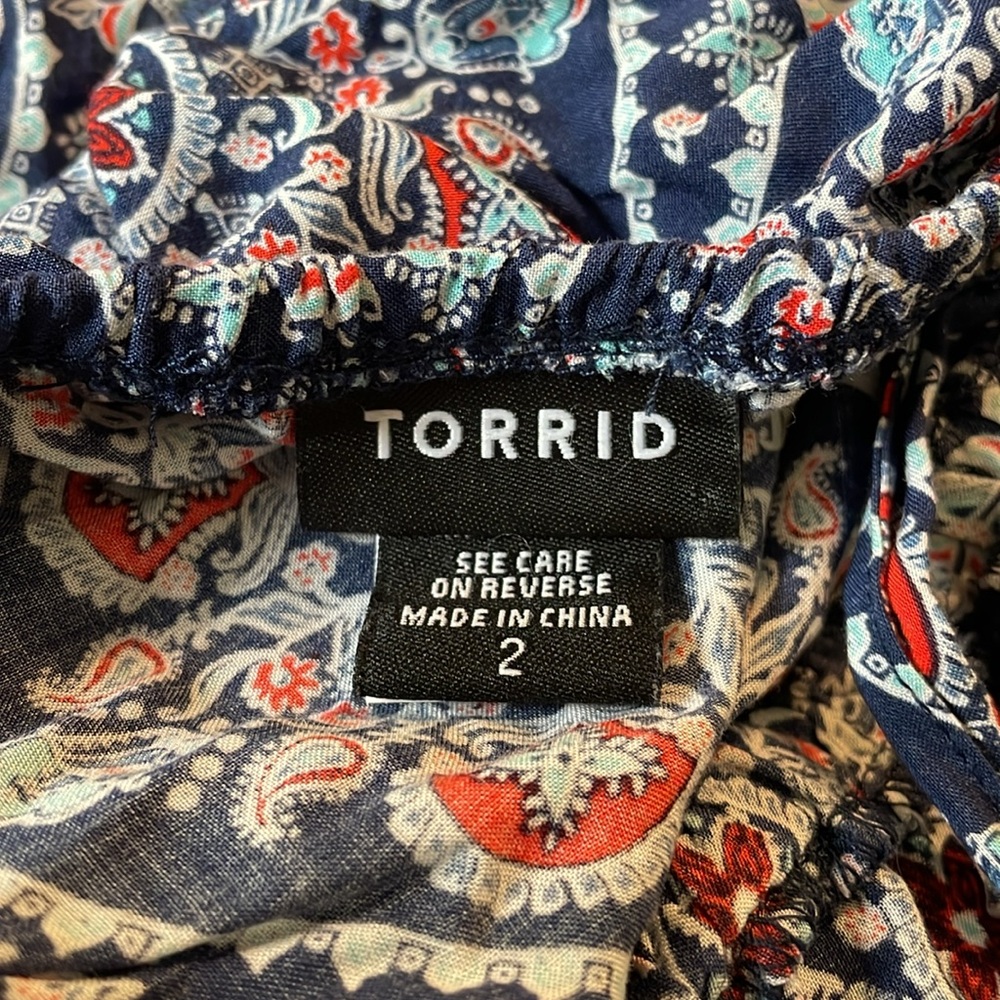 Torrid Babydoll Tank Top Paisley Ruffle Women’s Plus 2X Crochet-Trim Blue/Red - Picture 9 of 9